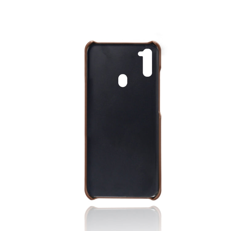 For Samsung Galaxy M21 2021 Calf Texture PC + PU Leather Back Cover Shockproof Case with Dual Card Slots