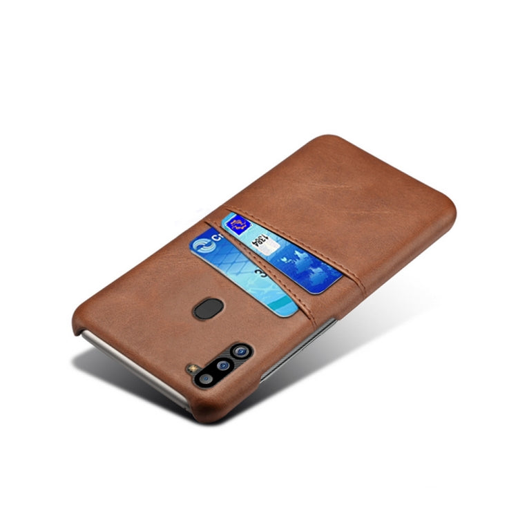 For Samsung Galaxy M21 2021 Calf Texture PC + PU Leather Back Cover Shockproof Case with Dual Card Slots
