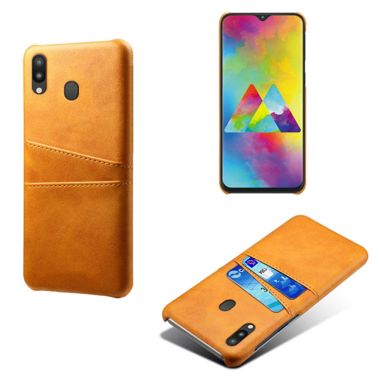 For Samsung Galaxy M20 Calf Texture PC + PU Leather Back Cover Shockproof Case with Dual Card Slots