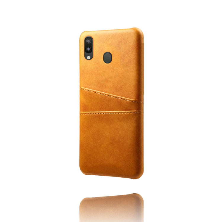 For Samsung Galaxy M20 Calf Texture PC + PU Leather Back Cover Shockproof Case with Dual Card Slots