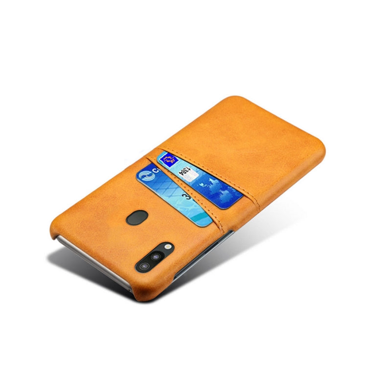 For Samsung Galaxy M20 Calf Texture PC + PU Leather Back Cover Shockproof Case with Dual Card Slots
