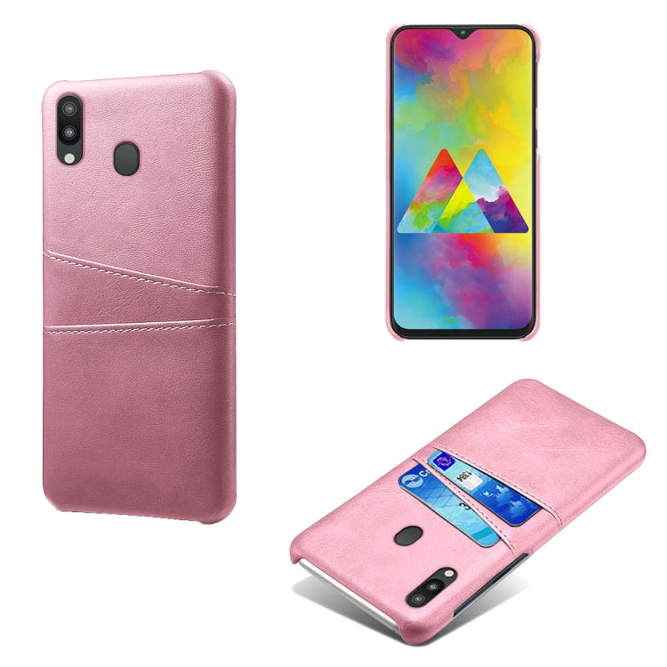 For Samsung Galaxy M20 Calf Texture PC + PU Leather Back Cover Shockproof Case with Dual Card Slots
