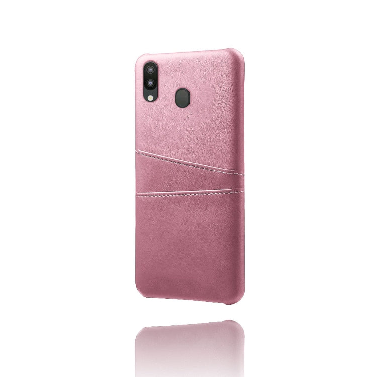 For Samsung Galaxy M20 Calf Texture PC + PU Leather Back Cover Shockproof Case with Dual Card Slots