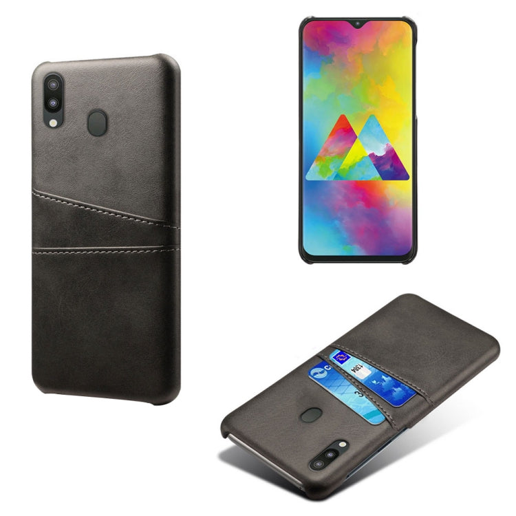 For Samsung Galaxy M20 Calf Texture PC + PU Leather Back Cover Shockproof Case with Dual Card Slots