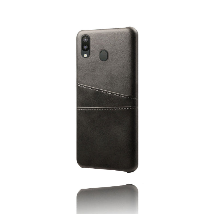 For Samsung Galaxy M20 Calf Texture PC + PU Leather Back Cover Shockproof Case with Dual Card Slots