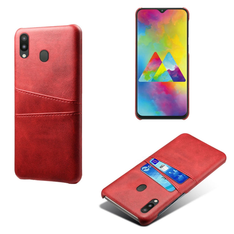 For Samsung Galaxy M20 Calf Texture PC + PU Leather Back Cover Shockproof Case with Dual Card Slots