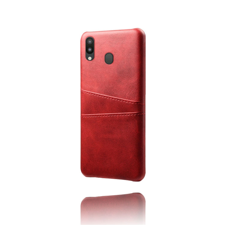 For Samsung Galaxy M20 Calf Texture PC + PU Leather Back Cover Shockproof Case with Dual Card Slots