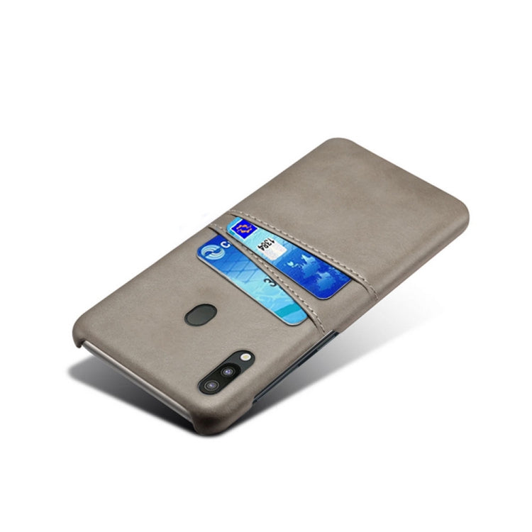 For Samsung Galaxy M20 Calf Texture PC + PU Leather Back Cover Shockproof Case with Dual Card Slots