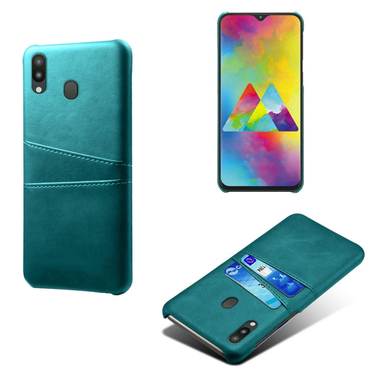 For Samsung Galaxy M20 Calf Texture PC + PU Leather Back Cover Shockproof Case with Dual Card Slots