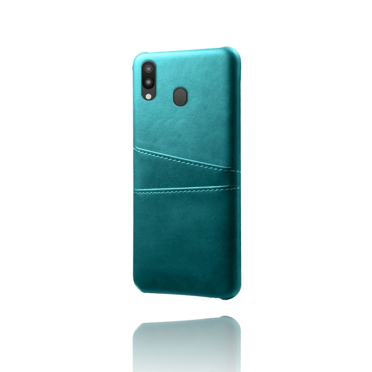 For Samsung Galaxy M20 Calf Texture PC + PU Leather Back Cover Shockproof Case with Dual Card Slots