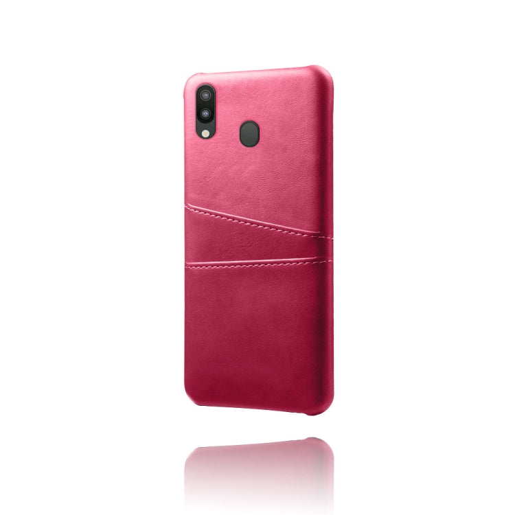 For Samsung Galaxy M20 Calf Texture PC + PU Leather Back Cover Shockproof Case with Dual Card Slots