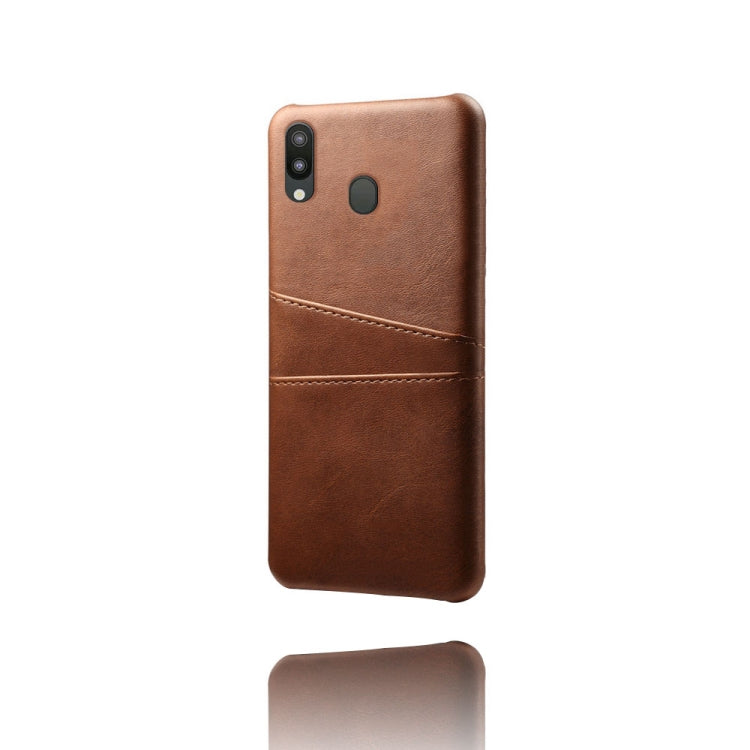 For Samsung Galaxy M20 Calf Texture PC + PU Leather Back Cover Shockproof Case with Dual Card Slots