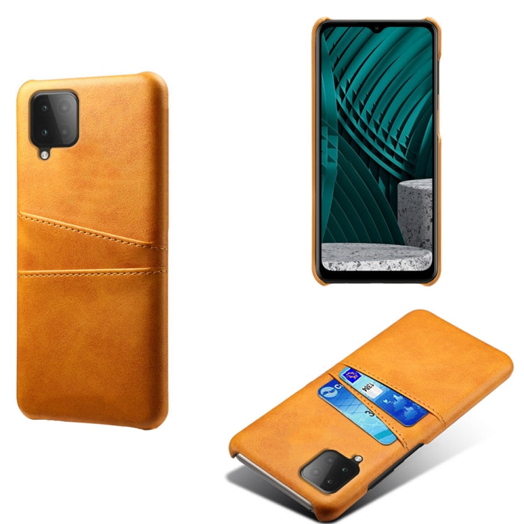 For Samsung Galaxy M12 Calf Texture PC + PU Leather Back Cover Shockproof Case with Dual Card Slots