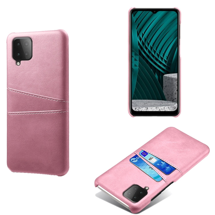 For Samsung Galaxy M12 Calf Texture PC + PU Leather Back Cover Shockproof Case with Dual Card Slots