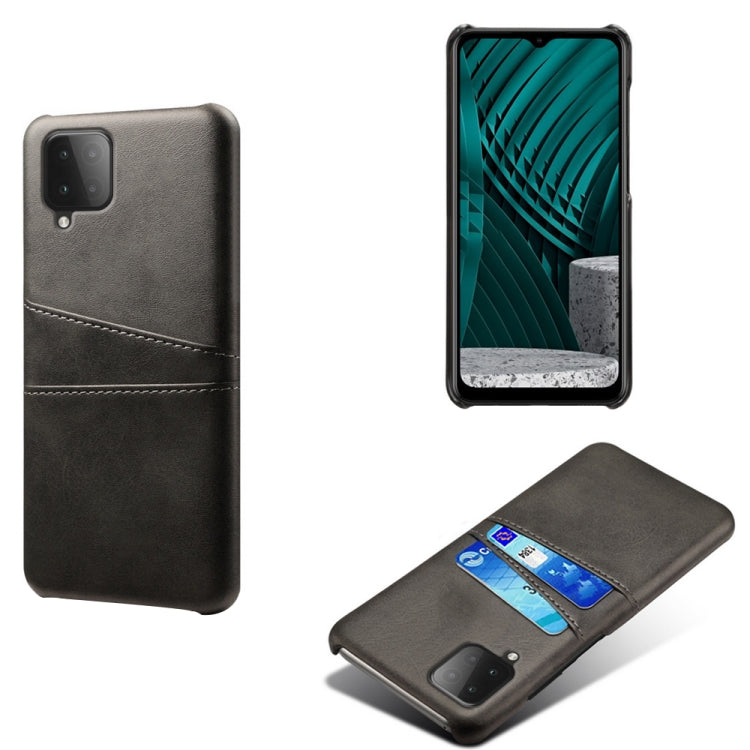 For Samsung Galaxy M12 Calf Texture PC + PU Leather Back Cover Shockproof Case with Dual Card Slots