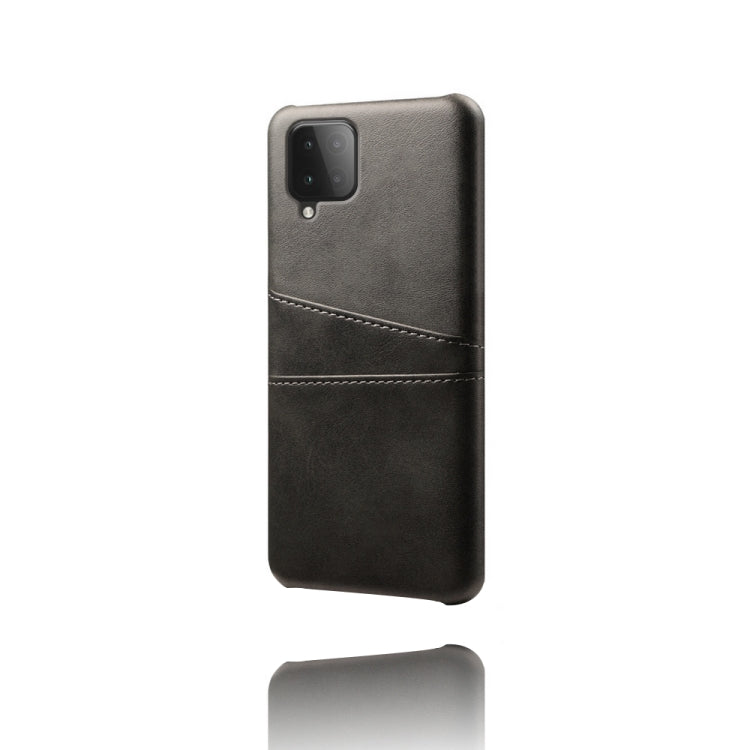 For Samsung Galaxy M12 Calf Texture PC + PU Leather Back Cover Shockproof Case with Dual Card Slots