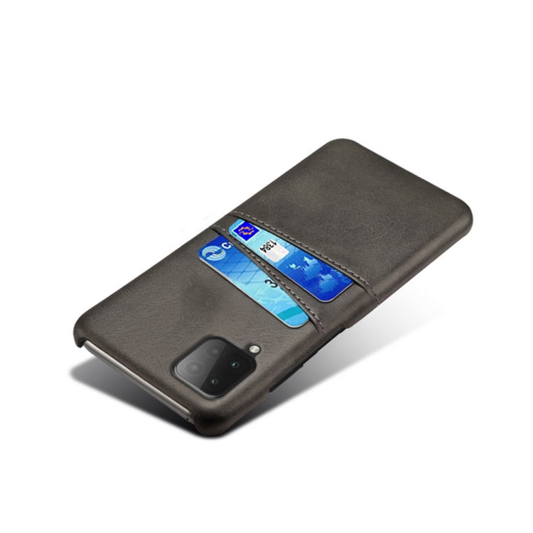 For Samsung Galaxy M12 Calf Texture PC + PU Leather Back Cover Shockproof Case with Dual Card Slots