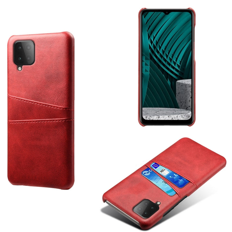 For Samsung Galaxy M12 Calf Texture PC + PU Leather Back Cover Shockproof Case with Dual Card Slots