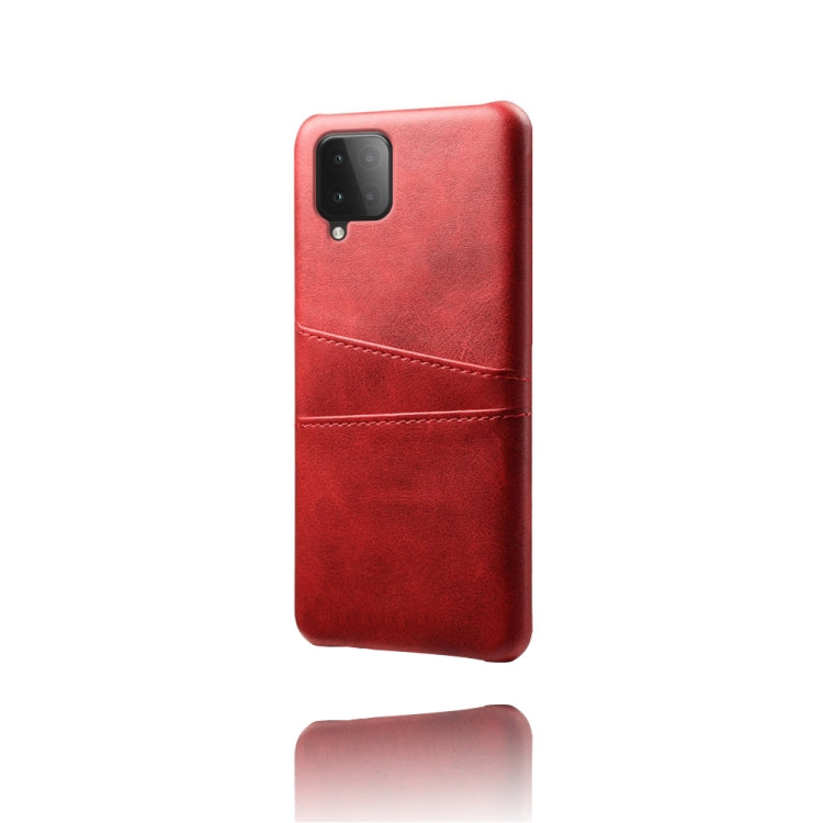 For Samsung Galaxy M12 Calf Texture PC + PU Leather Back Cover Shockproof Case with Dual Card Slots