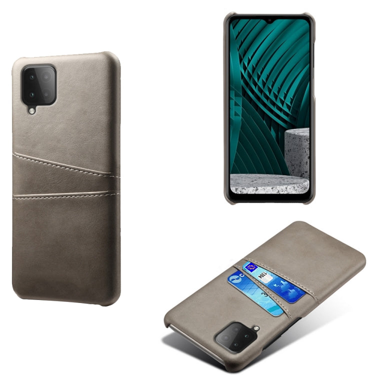 For Samsung Galaxy M12 Calf Texture PC + PU Leather Back Cover Shockproof Case with Dual Card Slots