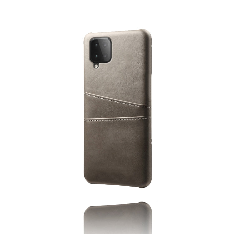 For Samsung Galaxy M12 Calf Texture PC + PU Leather Back Cover Shockproof Case with Dual Card Slots