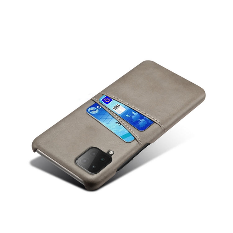 For Samsung Galaxy M12 Calf Texture PC + PU Leather Back Cover Shockproof Case with Dual Card Slots