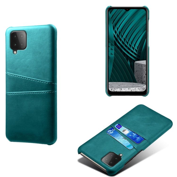 For Samsung Galaxy M12 Calf Texture PC + PU Leather Back Cover Shockproof Case with Dual Card Slots