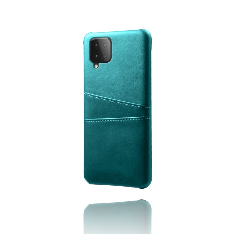 For Samsung Galaxy M12 Calf Texture PC + PU Leather Back Cover Shockproof Case with Dual Card Slots