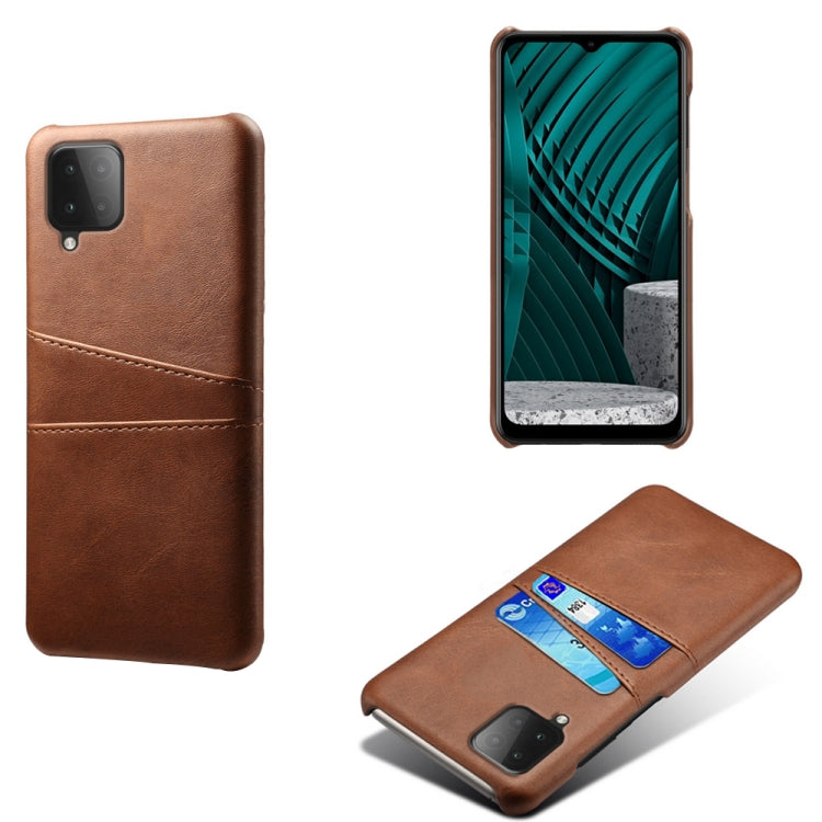 For Samsung Galaxy M12 Calf Texture PC + PU Leather Back Cover Shockproof Case with Dual Card Slots