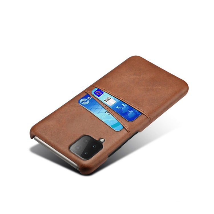 For Samsung Galaxy M12 Calf Texture PC + PU Leather Back Cover Shockproof Case with Dual Card Slots