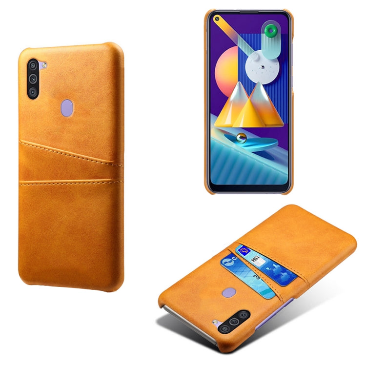 For Samsung Galaxy M11 Calf Texture PC + PU Leather Back Cover Shockproof Case with Dual Card Slots