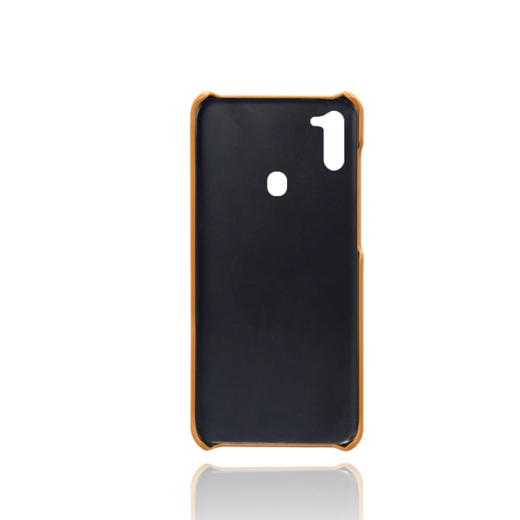 For Samsung Galaxy M11 Calf Texture PC + PU Leather Back Cover Shockproof Case with Dual Card Slots