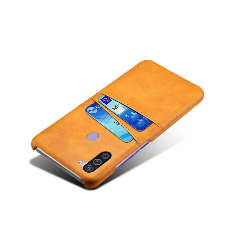 For Samsung Galaxy M11 Calf Texture PC + PU Leather Back Cover Shockproof Case with Dual Card Slots