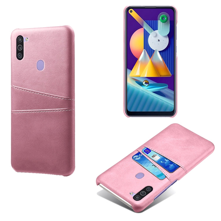 For Samsung Galaxy M11 Calf Texture PC + PU Leather Back Cover Shockproof Case with Dual Card Slots
