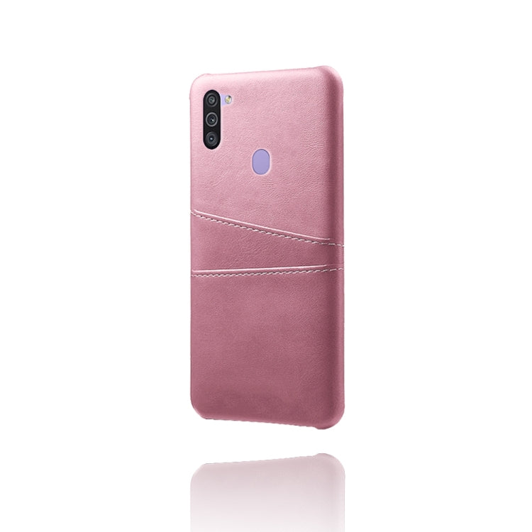 For Samsung Galaxy M11 Calf Texture PC + PU Leather Back Cover Shockproof Case with Dual Card Slots