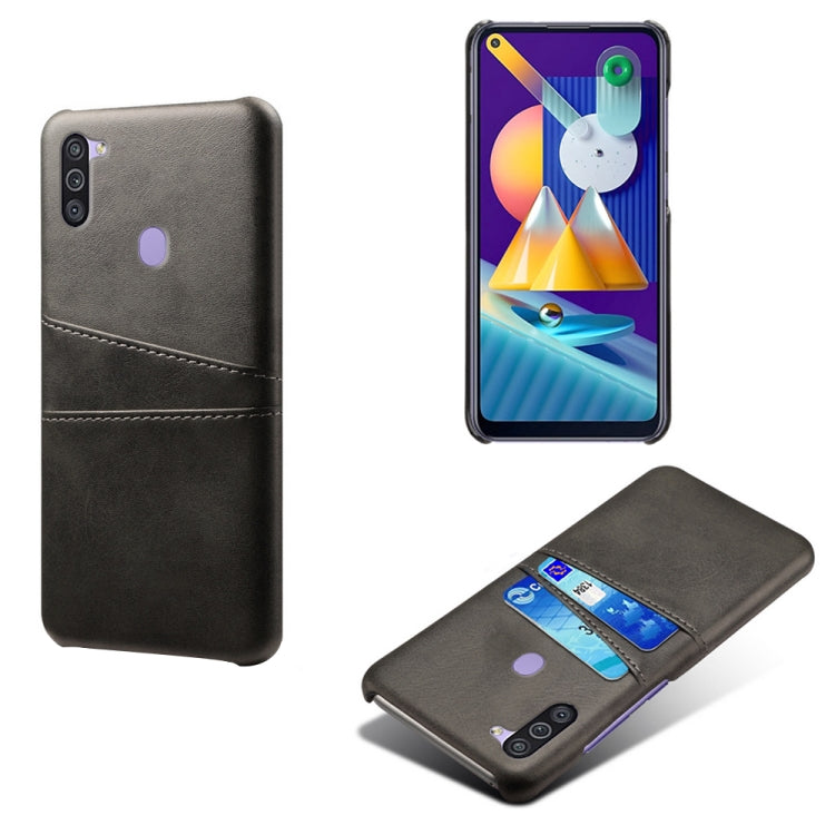 For Samsung Galaxy M11 Calf Texture PC + PU Leather Back Cover Shockproof Case with Dual Card Slots