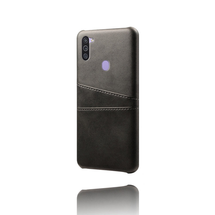 For Samsung Galaxy M11 Calf Texture PC + PU Leather Back Cover Shockproof Case with Dual Card Slots