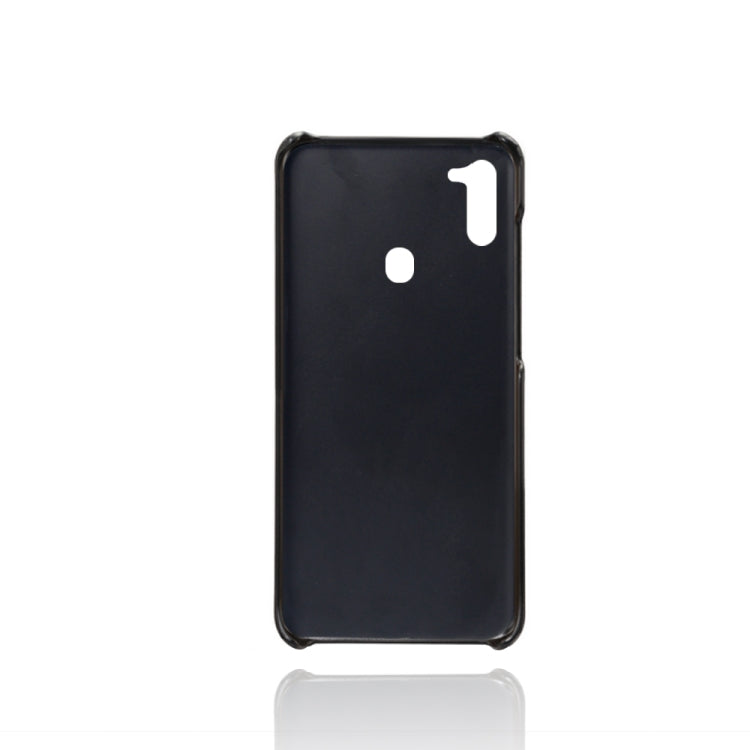 For Samsung Galaxy M11 Calf Texture PC + PU Leather Back Cover Shockproof Case with Dual Card Slots