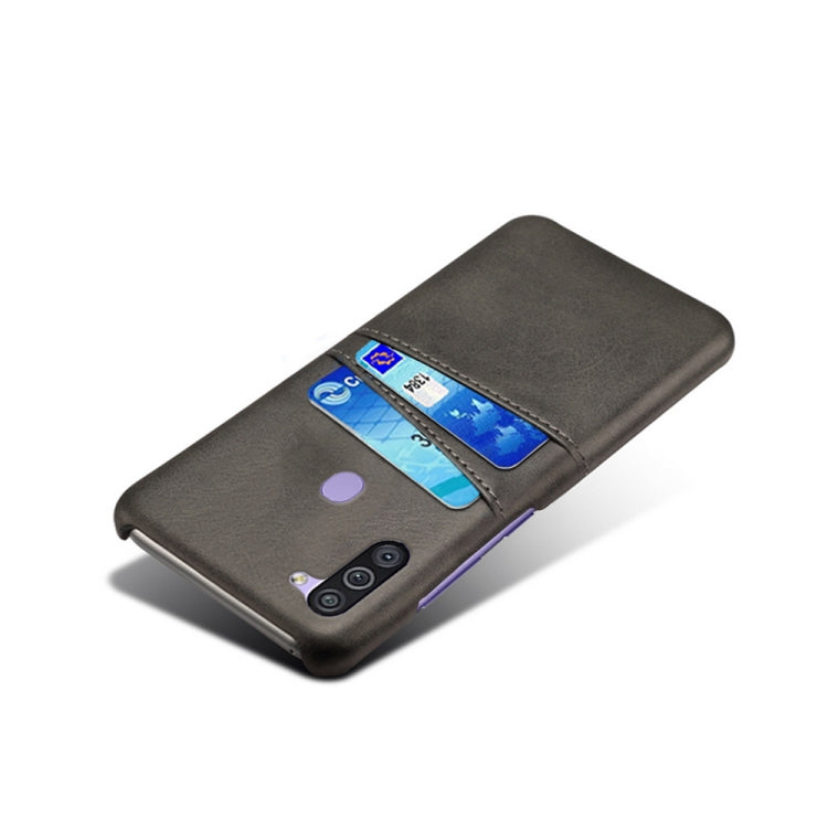 For Samsung Galaxy M11 Calf Texture PC + PU Leather Back Cover Shockproof Case with Dual Card Slots