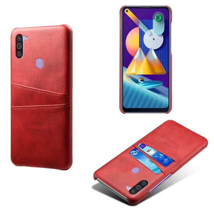 For Samsung Galaxy M11 Calf Texture PC + PU Leather Back Cover Shockproof Case with Dual Card Slots