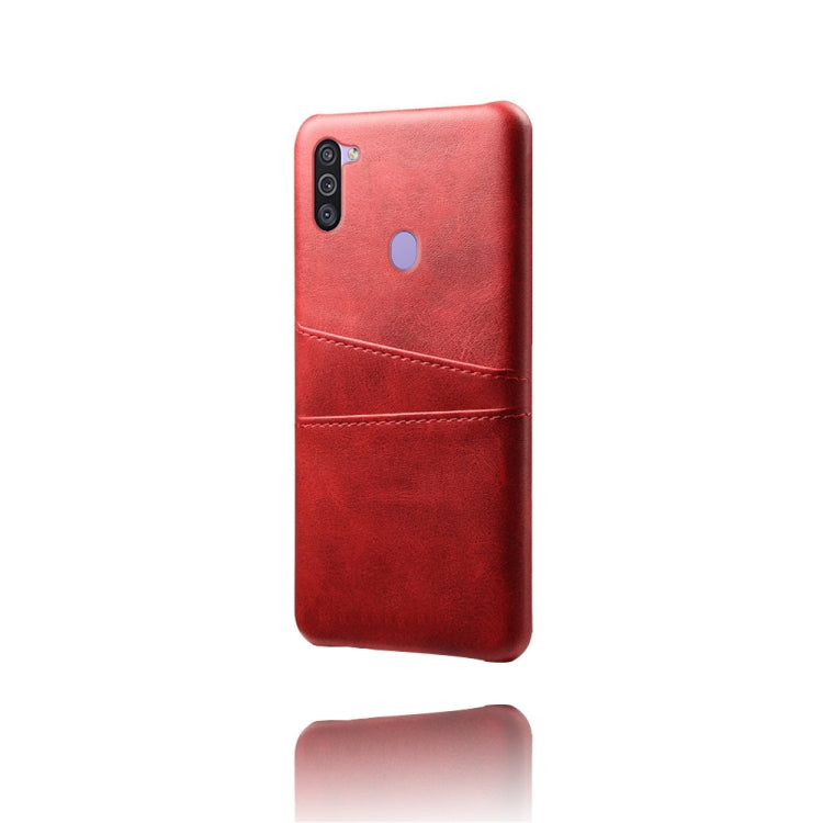For Samsung Galaxy M11 Calf Texture PC + PU Leather Back Cover Shockproof Case with Dual Card Slots