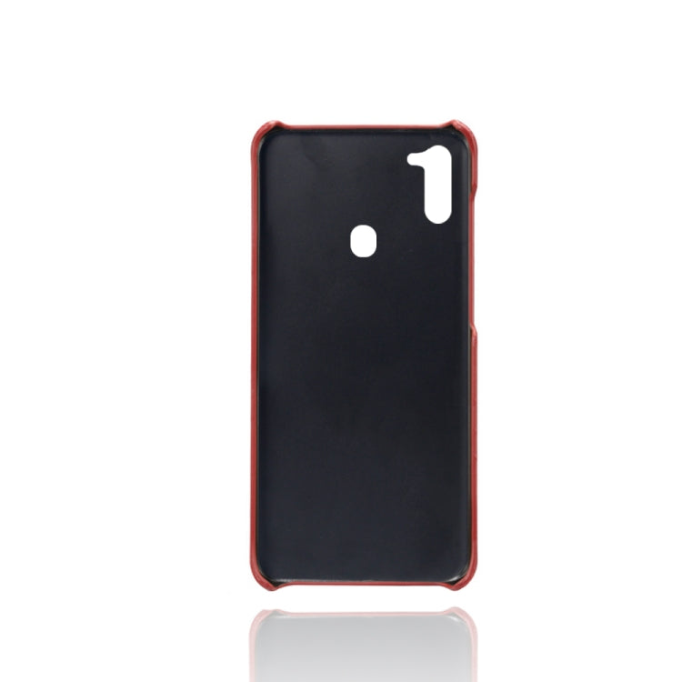 For Samsung Galaxy M11 Calf Texture PC + PU Leather Back Cover Shockproof Case with Dual Card Slots