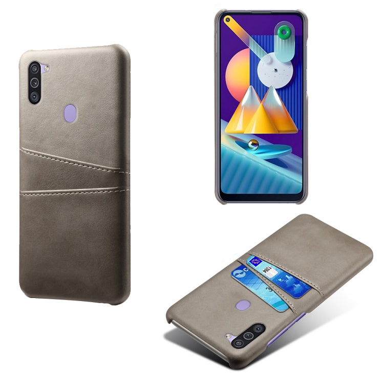 For Samsung Galaxy M11 Calf Texture PC + PU Leather Back Cover Shockproof Case with Dual Card Slots