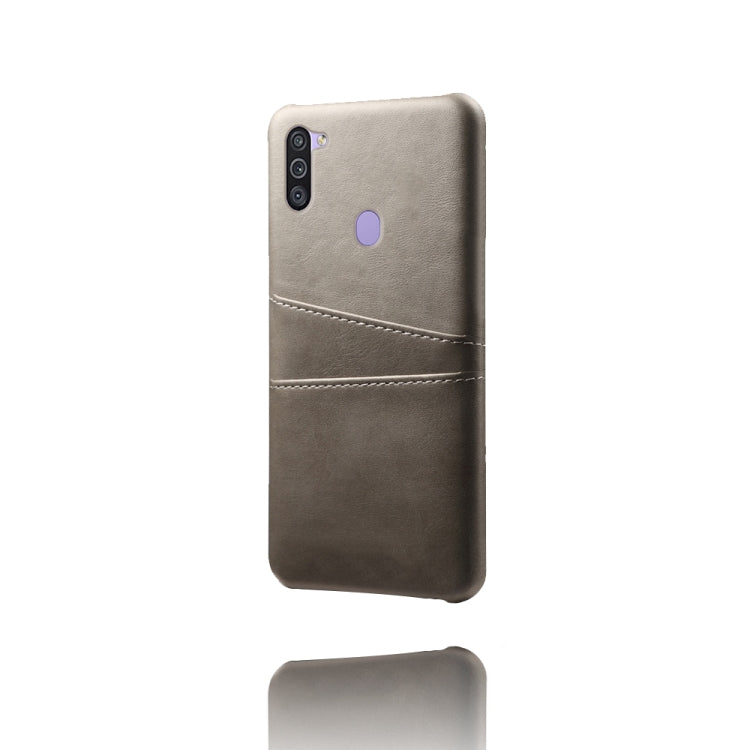 For Samsung Galaxy M11 Calf Texture PC + PU Leather Back Cover Shockproof Case with Dual Card Slots