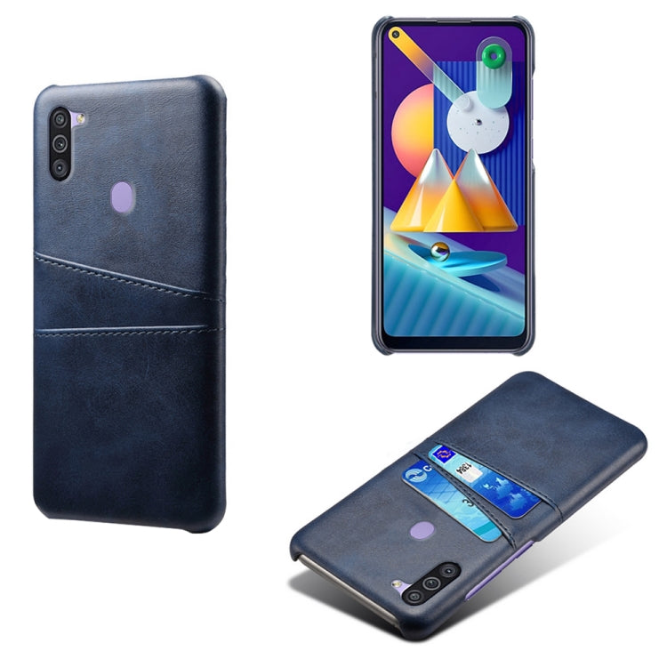 For Samsung Galaxy M11 Calf Texture PC + PU Leather Back Cover Shockproof Case with Dual Card Slots