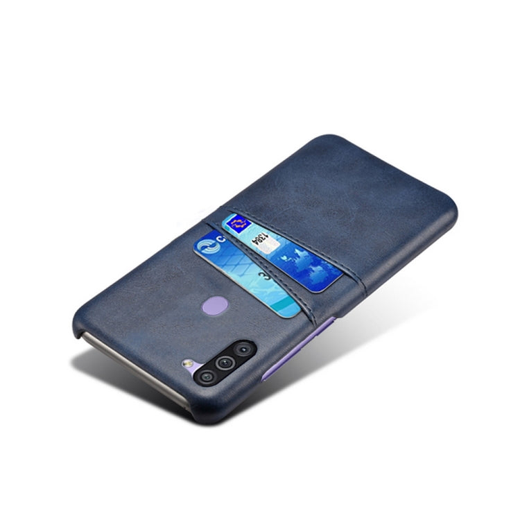 For Samsung Galaxy M11 Calf Texture PC + PU Leather Back Cover Shockproof Case with Dual Card Slots