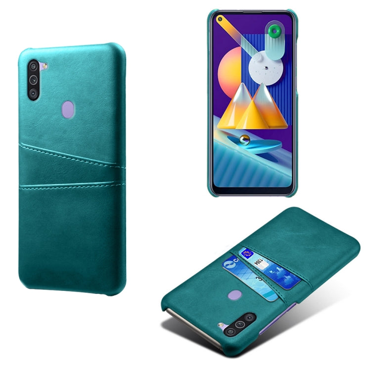 For Samsung Galaxy M11 Calf Texture PC + PU Leather Back Cover Shockproof Case with Dual Card Slots