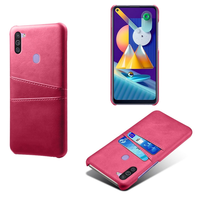 For Samsung Galaxy M11 Calf Texture PC + PU Leather Back Cover Shockproof Case with Dual Card Slots