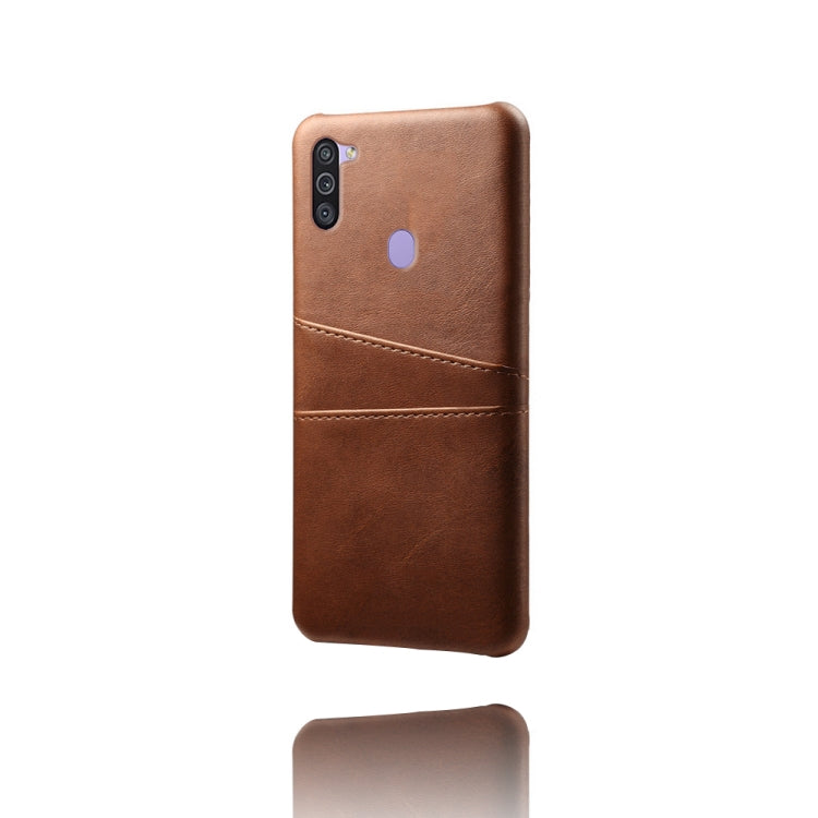 For Samsung Galaxy M11 Calf Texture PC + PU Leather Back Cover Shockproof Case with Dual Card Slots