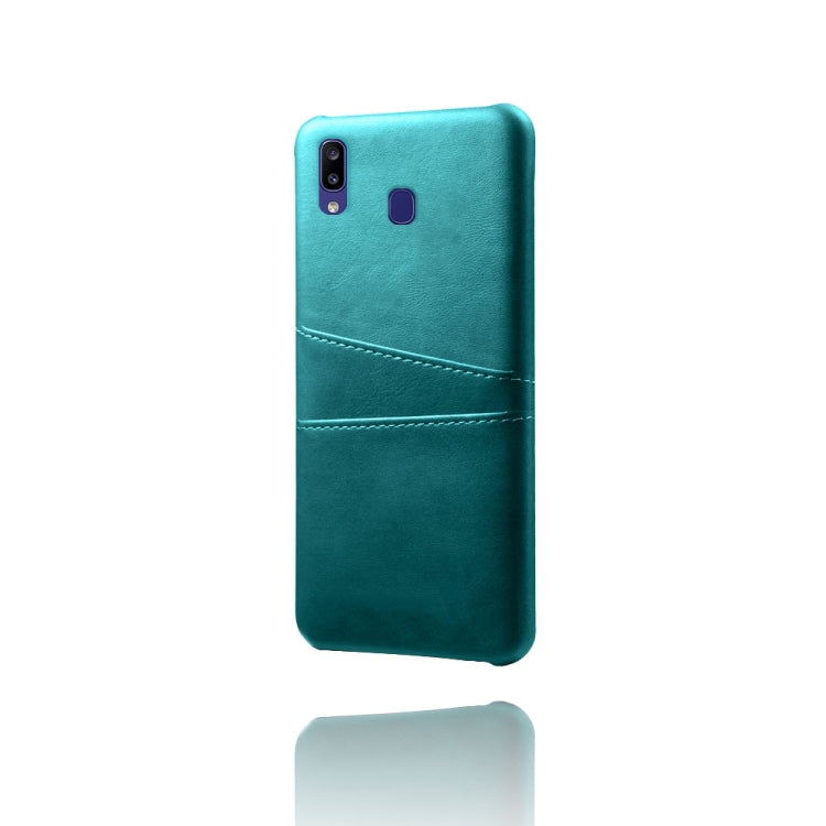 For Samsung Galaxy M10s Calf Texture PC + PU Leather Back Cover Shockproof Case with Dual Card Slots
